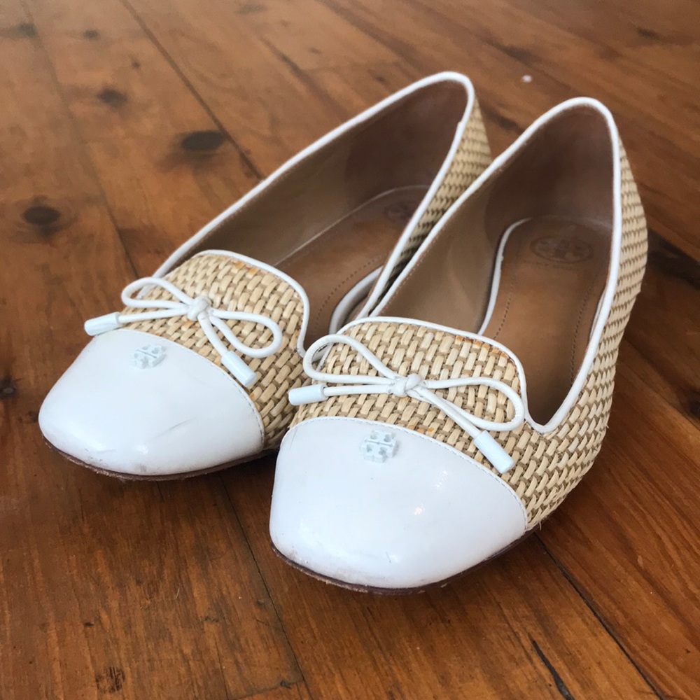 Tory Burch catherine raffia cap-toe